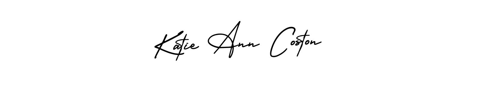 You should practise on your own different ways (AmerikaSignatureDemo-Regular) to write your name (Katie Ann Coston) in signature. don't let someone else do it for you. Katie Ann Coston signature style 3 images and pictures png