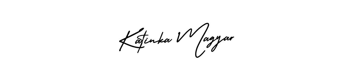 You should practise on your own different ways (AmerikaSignatureDemo-Regular) to write your name (Katinka Magyar) in signature. don't let someone else do it for you. Katinka Magyar signature style 3 images and pictures png