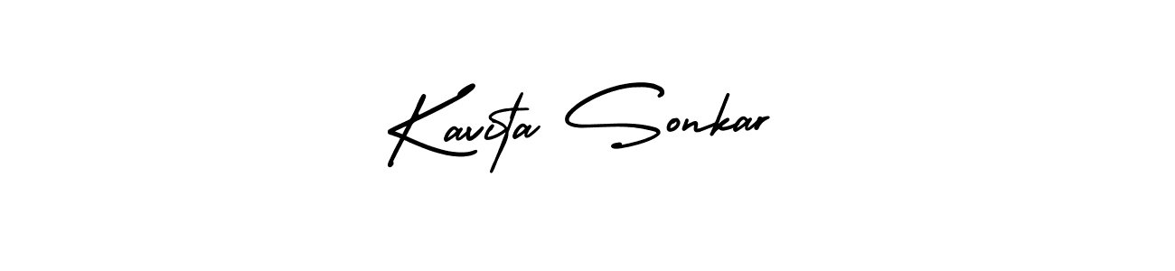 You should practise on your own different ways (AmerikaSignatureDemo-Regular) to write your name (Kavita Sonkar) in signature. don't let someone else do it for you. Kavita Sonkar signature style 3 images and pictures png