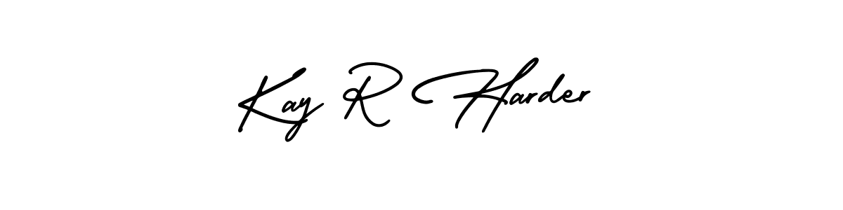 You should practise on your own different ways (AmerikaSignatureDemo-Regular) to write your name (Kay R Harder) in signature. don't let someone else do it for you. Kay R Harder signature style 3 images and pictures png