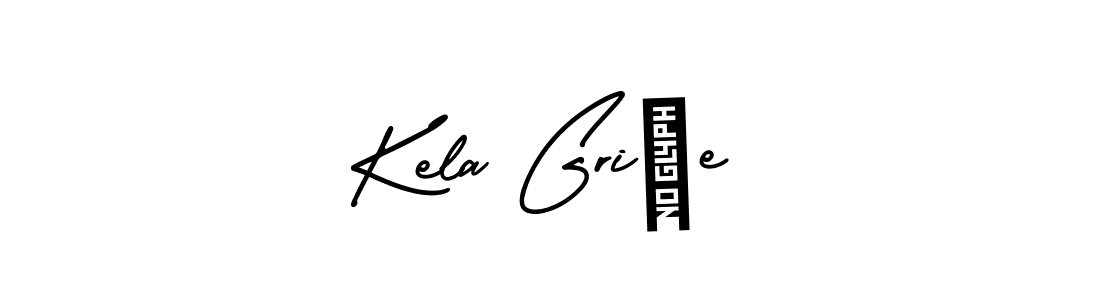 You should practise on your own different ways (AmerikaSignatureDemo-Regular) to write your name (Kela Griñe) in signature. don't let someone else do it for you. Kela Griñe signature style 3 images and pictures png