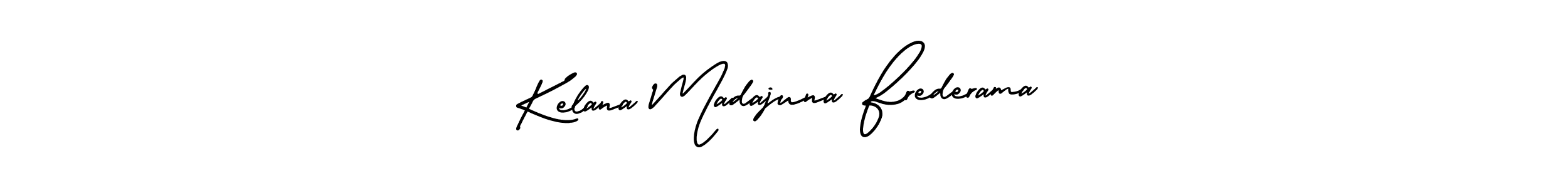 You should practise on your own different ways (AmerikaSignatureDemo-Regular) to write your name (Kelana Madajuna Frederama) in signature. don't let someone else do it for you. Kelana Madajuna Frederama signature style 3 images and pictures png