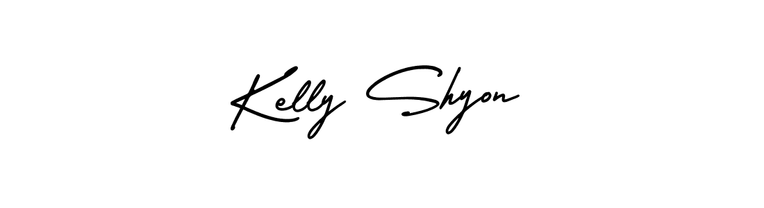 You should practise on your own different ways (AmerikaSignatureDemo-Regular) to write your name (Kelly Shyon) in signature. don't let someone else do it for you. Kelly Shyon signature style 3 images and pictures png