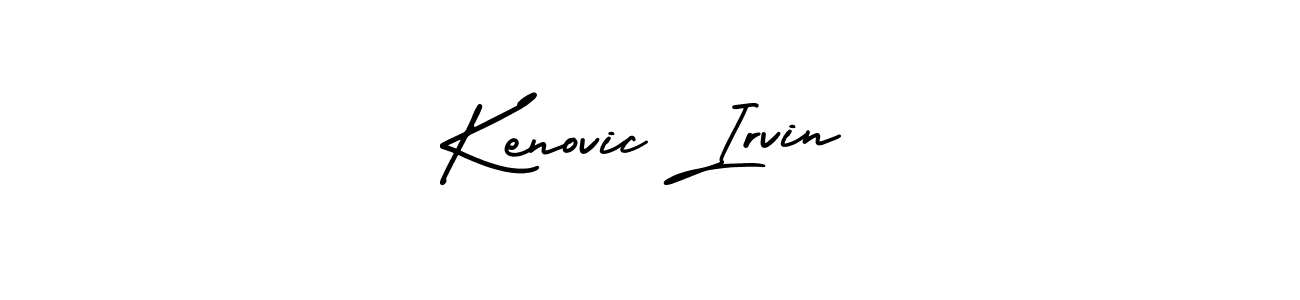 You should practise on your own different ways (AmerikaSignatureDemo-Regular) to write your name (Kenovic Irvin) in signature. don't let someone else do it for you. Kenovic Irvin signature style 3 images and pictures png