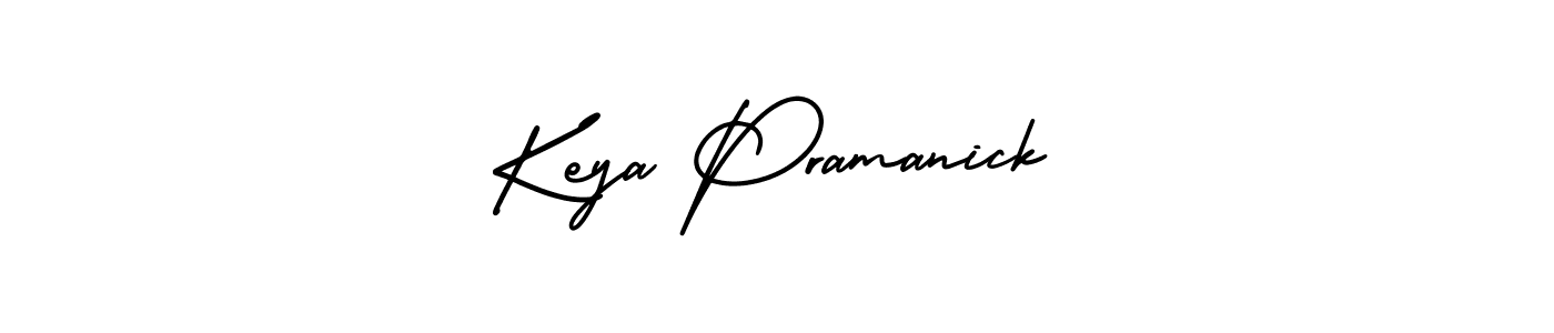 The best way (AmerikaSignatureDemo-Regular) to make a short signature is to pick only two or three words in your name. The name Keya Pramanick include a total of six letters. For converting this name. Keya Pramanick signature style 3 images and pictures png