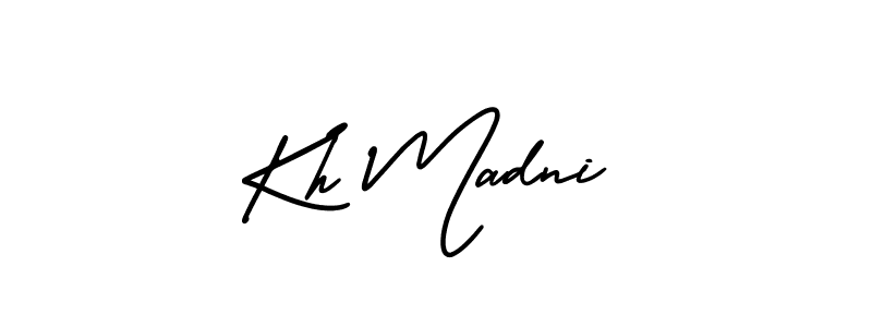 You should practise on your own different ways (AmerikaSignatureDemo-Regular) to write your name (Kh Madni) in signature. don't let someone else do it for you. Kh Madni signature style 3 images and pictures png