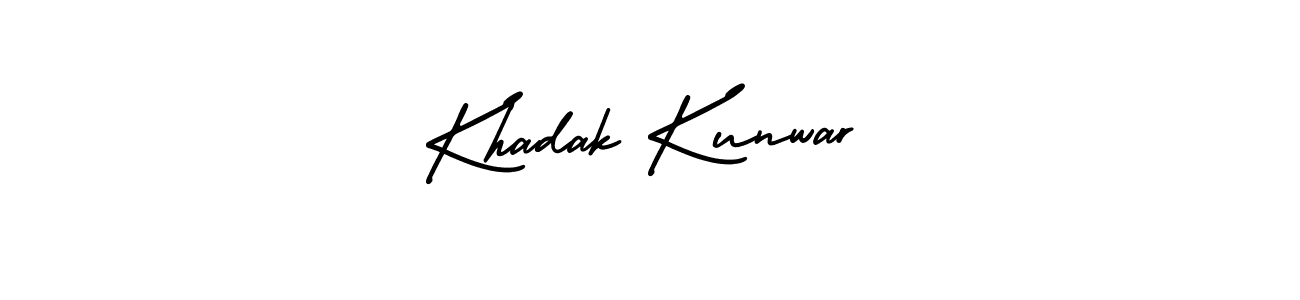 The best way (AmerikaSignatureDemo-Regular) to make a short signature is to pick only two or three words in your name. The name Khadak Kunwar include a total of six letters. For converting this name. Khadak Kunwar signature style 3 images and pictures png