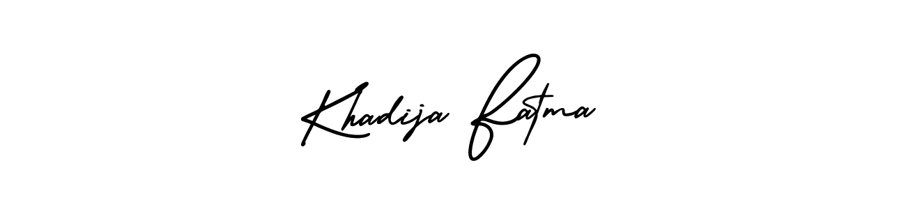You should practise on your own different ways (AmerikaSignatureDemo-Regular) to write your name (Khadija Fatma) in signature. don't let someone else do it for you. Khadija Fatma signature style 3 images and pictures png
