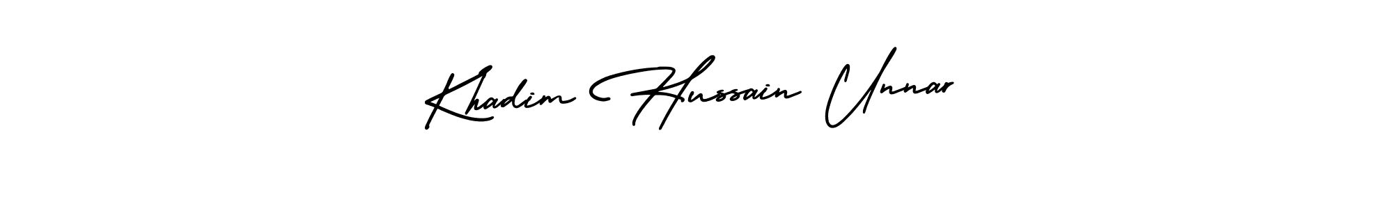 How to make Khadim Hussain Unnar name signature. Use AmerikaSignatureDemo-Regular style for creating short signs online. This is the latest handwritten sign. Khadim Hussain Unnar signature style 3 images and pictures png