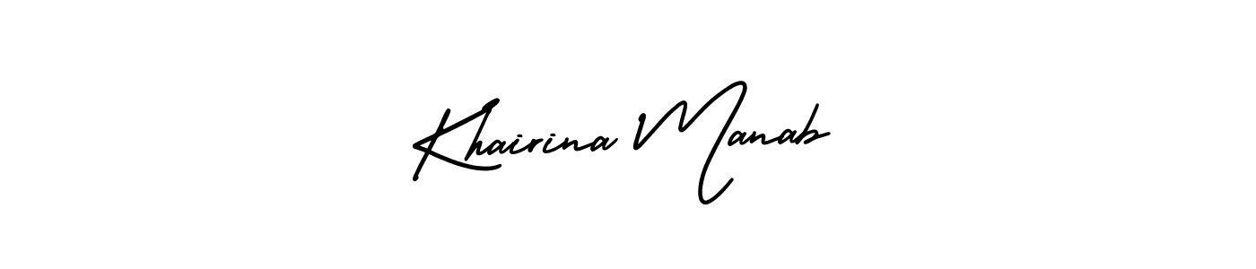 You should practise on your own different ways (AmerikaSignatureDemo-Regular) to write your name (Khairina Manab) in signature. don't let someone else do it for you. Khairina Manab signature style 3 images and pictures png