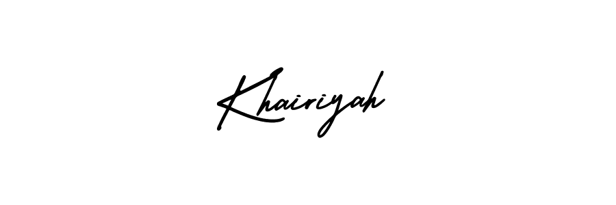 This is the best signature style for the Khairiyah name. Also you like these signature font (AmerikaSignatureDemo-Regular). Mix name signature. Khairiyah signature style 3 images and pictures png