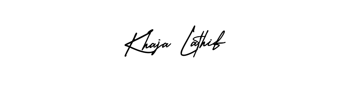 You should practise on your own different ways (AmerikaSignatureDemo-Regular) to write your name (Khaja Lathif) in signature. don't let someone else do it for you. Khaja Lathif signature style 3 images and pictures png