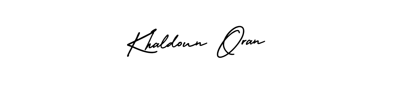 You should practise on your own different ways (AmerikaSignatureDemo-Regular) to write your name (Khaldoun Oran) in signature. don't let someone else do it for you. Khaldoun Oran signature style 3 images and pictures png