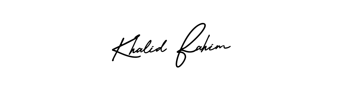 You should practise on your own different ways (AmerikaSignatureDemo-Regular) to write your name (Khalid Fahim) in signature. don't let someone else do it for you. Khalid Fahim signature style 3 images and pictures png