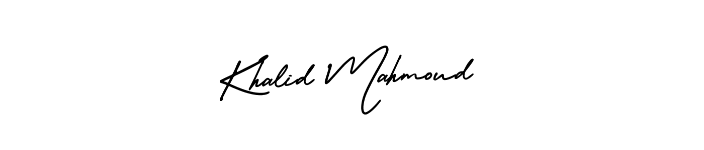 You should practise on your own different ways (AmerikaSignatureDemo-Regular) to write your name (Khalid Mahmoud) in signature. don't let someone else do it for you. Khalid Mahmoud signature style 3 images and pictures png