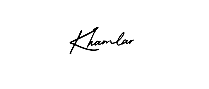 You should practise on your own different ways (AmerikaSignatureDemo-Regular) to write your name (Khamlar) in signature. don't let someone else do it for you. Khamlar signature style 3 images and pictures png