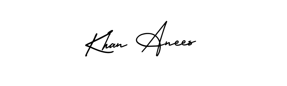 This is the best signature style for the Khan Anees name. Also you like these signature font (AmerikaSignatureDemo-Regular). Mix name signature. Khan Anees signature style 3 images and pictures png