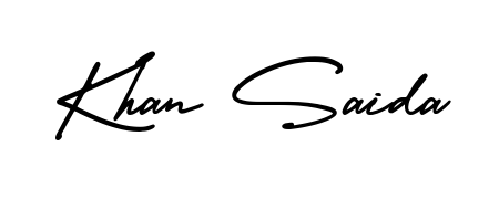 You should practise on your own different ways (AmerikaSignatureDemo-Regular) to write your name (Khan Saida) in signature. Don't let someone else do it for you. Khan Saida signature style 3 images and pictures png