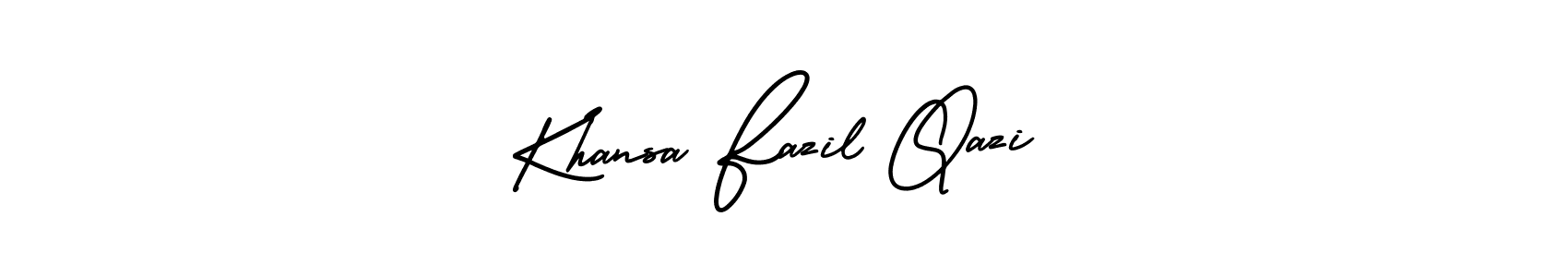 You should practise on your own different ways (AmerikaSignatureDemo-Regular) to write your name (Khansa Fazil Qazi) in signature. don't let someone else do it for you. Khansa Fazil Qazi signature style 3 images and pictures png