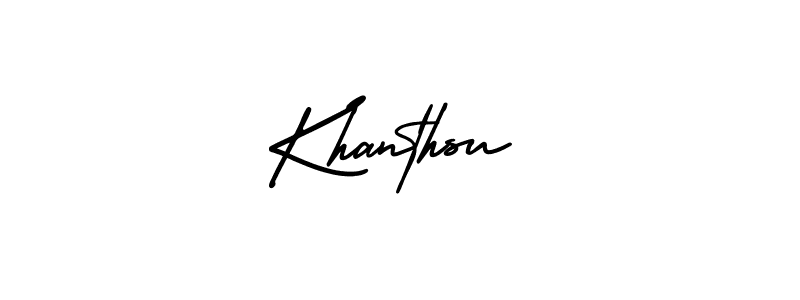 The best way (AmerikaSignatureDemo-Regular) to make a short signature is to pick only two or three words in your name. The name Khanthsu include a total of six letters. For converting this name. Khanthsu signature style 3 images and pictures png