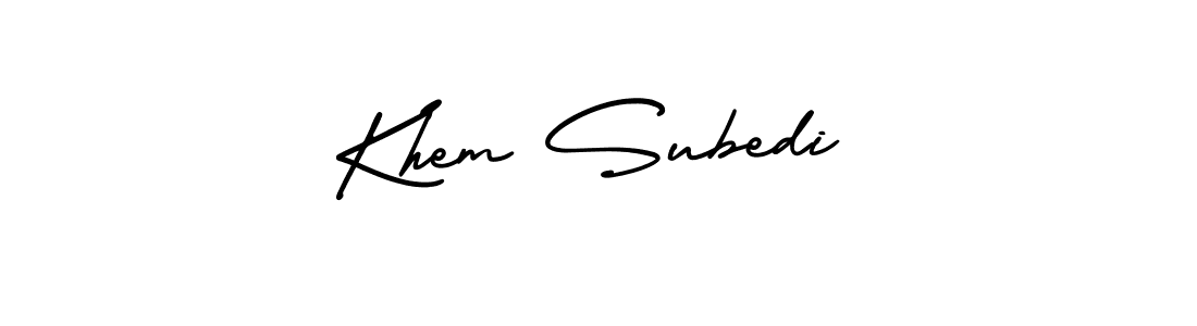 Make a short Khem Subedi signature style. Manage your documents anywhere anytime using AmerikaSignatureDemo-Regular. Create and add eSignatures, submit forms, share and send files easily. Khem Subedi signature style 3 images and pictures png