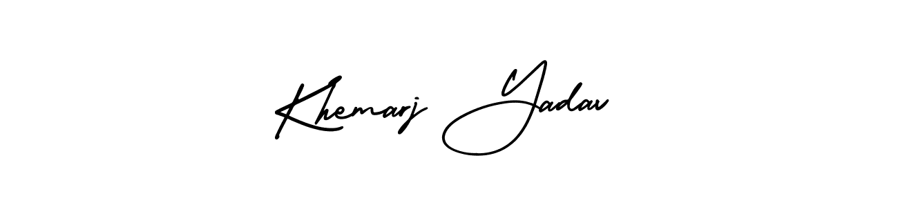 The best way (AmerikaSignatureDemo-Regular) to make a short signature is to pick only two or three words in your name. The name Khemarj Yadav include a total of six letters. For converting this name. Khemarj Yadav signature style 3 images and pictures png