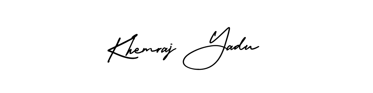 You should practise on your own different ways (AmerikaSignatureDemo-Regular) to write your name (Khemraj Yadu) in signature. don't let someone else do it for you. Khemraj Yadu signature style 3 images and pictures png