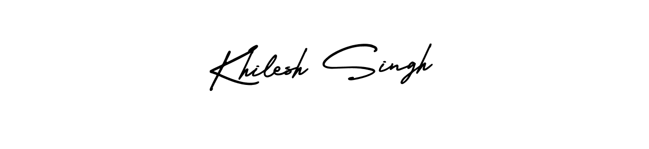 The best way (AmerikaSignatureDemo-Regular) to make a short signature is to pick only two or three words in your name. The name Khilesh Singh include a total of six letters. For converting this name. Khilesh Singh signature style 3 images and pictures png