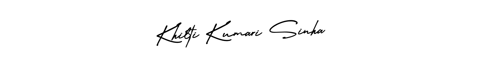 The best way (AmerikaSignatureDemo-Regular) to make a short signature is to pick only two or three words in your name. The name Khilti Kumari Sinha include a total of six letters. For converting this name. Khilti Kumari Sinha signature style 3 images and pictures png