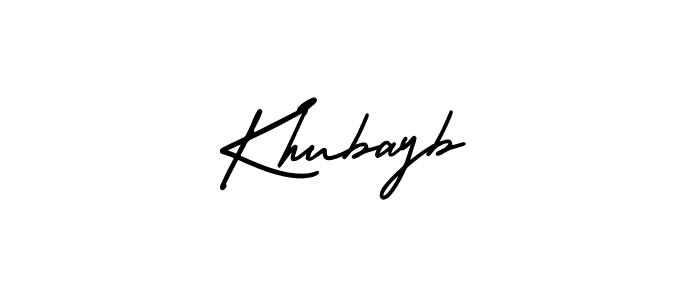 You should practise on your own different ways (AmerikaSignatureDemo-Regular) to write your name (Khubayb) in signature. don't let someone else do it for you. Khubayb signature style 3 images and pictures png