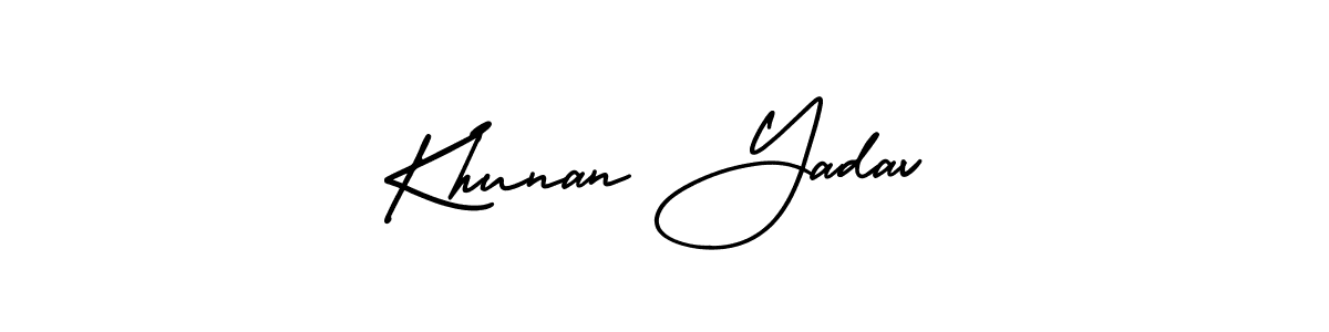 The best way (AmerikaSignatureDemo-Regular) to make a short signature is to pick only two or three words in your name. The name Khunan Yadav include a total of six letters. For converting this name. Khunan Yadav signature style 3 images and pictures png