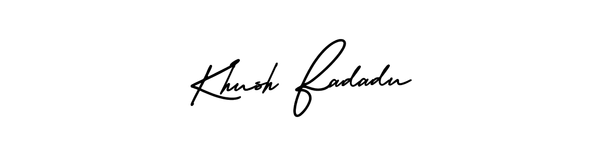 You should practise on your own different ways (AmerikaSignatureDemo-Regular) to write your name (Khush Fadadu) in signature. don't let someone else do it for you. Khush Fadadu signature style 3 images and pictures png
