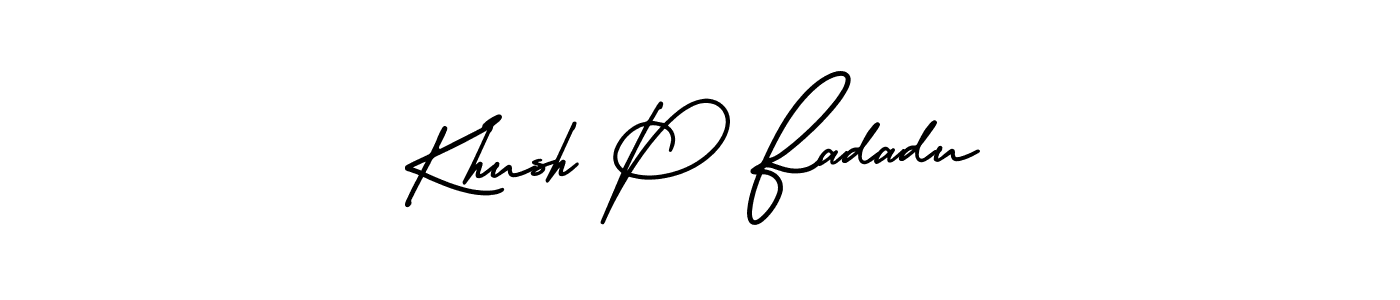 AmerikaSignatureDemo-Regular is a professional signature style that is perfect for those who want to add a touch of class to their signature. It is also a great choice for those who want to make their signature more unique. Get Khush P Fadadu name to fancy signature for free. Khush P Fadadu signature style 3 images and pictures png