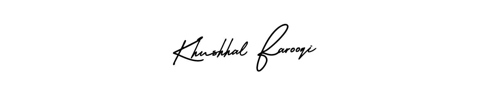 You should practise on your own different ways (AmerikaSignatureDemo-Regular) to write your name (Khushhal Farooqi) in signature. don't let someone else do it for you. Khushhal Farooqi signature style 3 images and pictures png