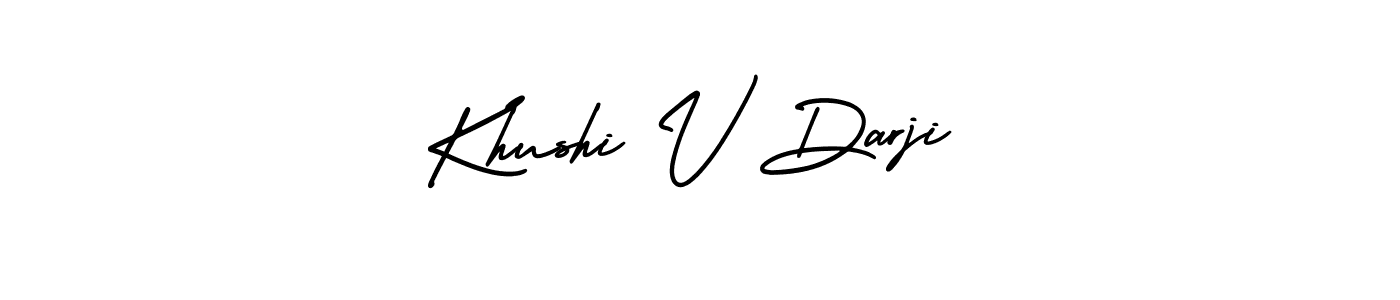 You should practise on your own different ways (AmerikaSignatureDemo-Regular) to write your name (Khushi V Darji) in signature. don't let someone else do it for you. Khushi V Darji signature style 3 images and pictures png