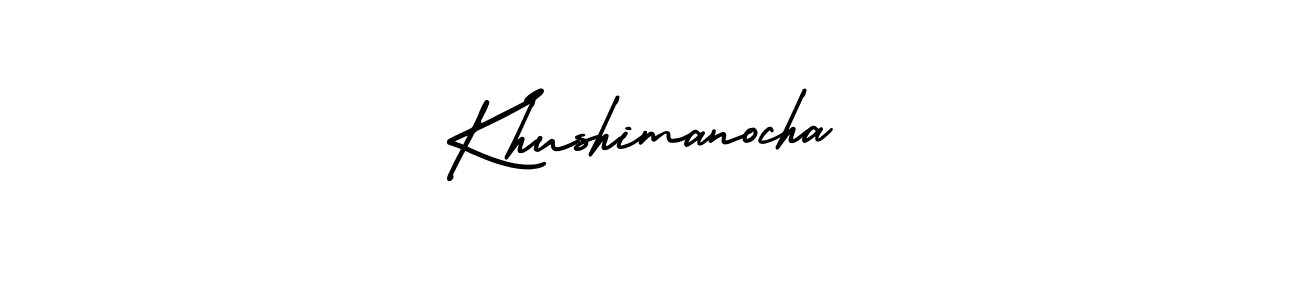 You should practise on your own different ways (AmerikaSignatureDemo-Regular) to write your name (Khushimanocha) in signature. don't let someone else do it for you. Khushimanocha signature style 3 images and pictures png