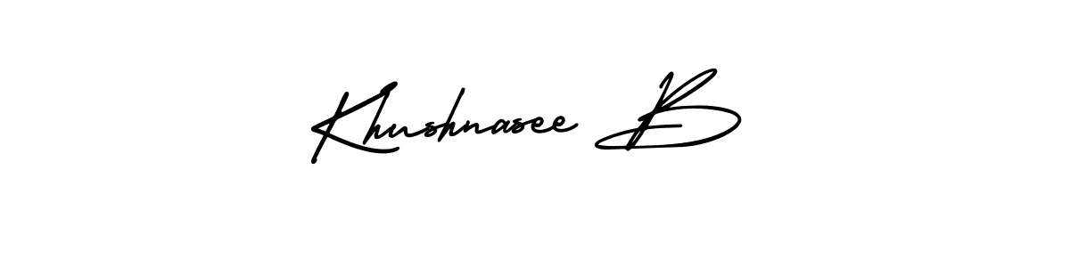 You should practise on your own different ways (AmerikaSignatureDemo-Regular) to write your name (Khushnasee B) in signature. don't let someone else do it for you. Khushnasee B signature style 3 images and pictures png