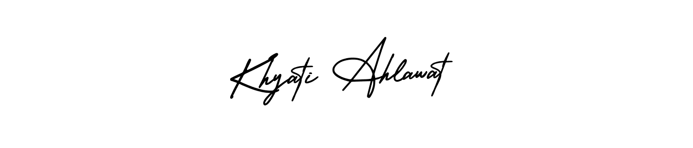 You should practise on your own different ways (AmerikaSignatureDemo-Regular) to write your name (Khyati Ahlawat) in signature. don't let someone else do it for you. Khyati Ahlawat signature style 3 images and pictures png