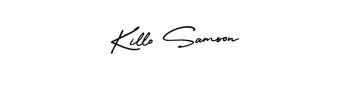 You should practise on your own different ways (AmerikaSignatureDemo-Regular) to write your name (Killo Samson) in signature. don't let someone else do it for you. Killo Samson signature style 3 images and pictures png