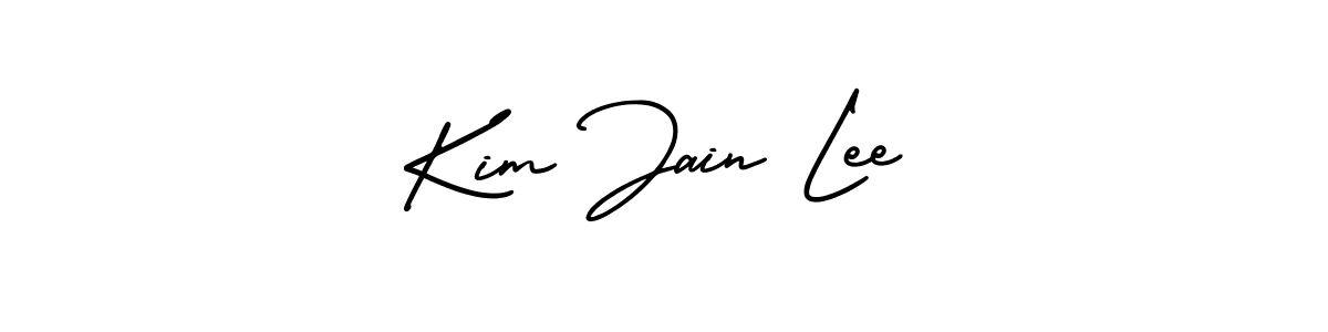 You should practise on your own different ways (AmerikaSignatureDemo-Regular) to write your name (Kim Jain Lee) in signature. don't let someone else do it for you. Kim Jain Lee signature style 3 images and pictures png