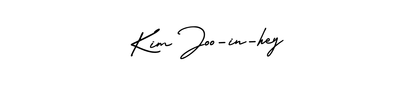 The best way (AmerikaSignatureDemo-Regular) to make a short signature is to pick only two or three words in your name. The name Kim Joo-in-hey include a total of six letters. For converting this name. Kim Joo-in-hey signature style 3 images and pictures png