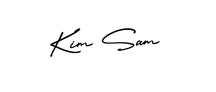 You should practise on your own different ways (AmerikaSignatureDemo-Regular) to write your name (Kim Sam) in signature. don't let someone else do it for you. Kim Sam signature style 3 images and pictures png