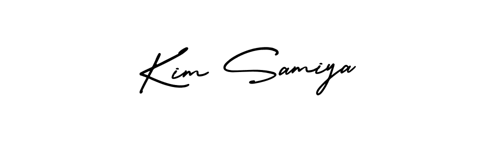 You should practise on your own different ways (AmerikaSignatureDemo-Regular) to write your name (Kim Samiya) in signature. don't let someone else do it for you. Kim Samiya signature style 3 images and pictures png