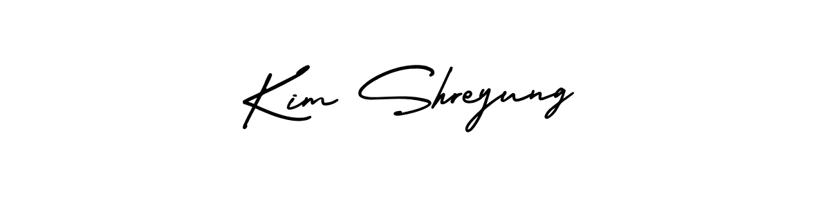 You should practise on your own different ways (AmerikaSignatureDemo-Regular) to write your name (Kim Shreyung) in signature. don't let someone else do it for you. Kim Shreyung signature style 3 images and pictures png