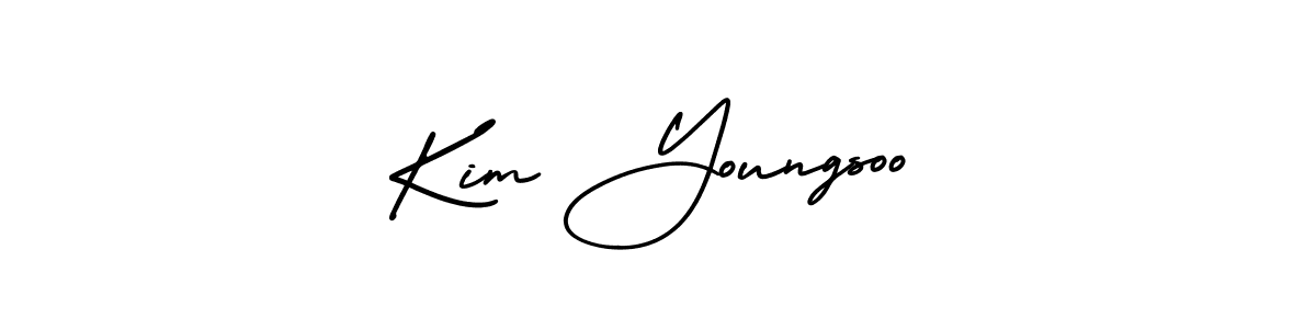 The best way (AmerikaSignatureDemo-Regular) to make a short signature is to pick only two or three words in your name. The name Kim Youngsoo include a total of six letters. For converting this name. Kim Youngsoo signature style 3 images and pictures png