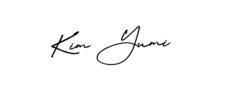 You should practise on your own different ways (AmerikaSignatureDemo-Regular) to write your name (Kim Yumi) in signature. don't let someone else do it for you. Kim Yumi signature style 3 images and pictures png