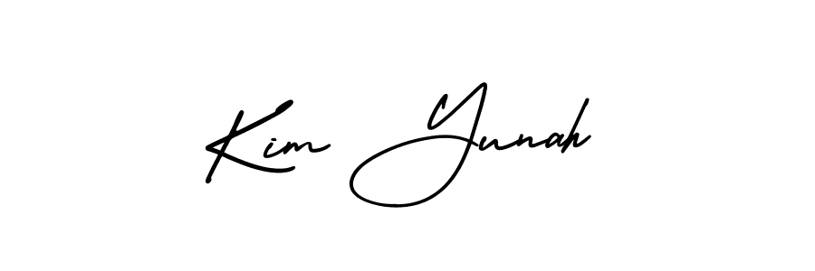 You should practise on your own different ways (AmerikaSignatureDemo-Regular) to write your name (Kim Yunah) in signature. don't let someone else do it for you. Kim Yunah signature style 3 images and pictures png