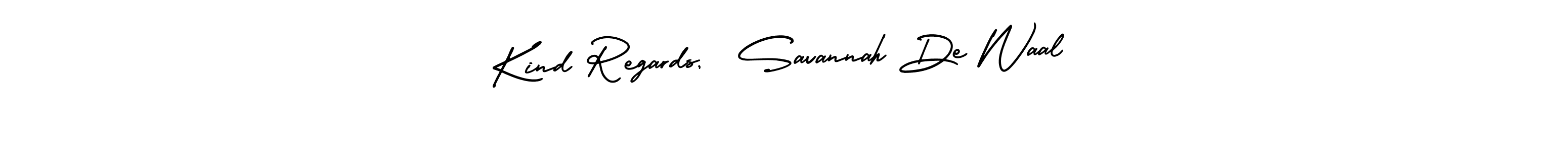 Make a short Kind Regards,  Savannah De Waal signature style. Manage your documents anywhere anytime using AmerikaSignatureDemo-Regular. Create and add eSignatures, submit forms, share and send files easily. Kind Regards,  Savannah De Waal signature style 3 images and pictures png