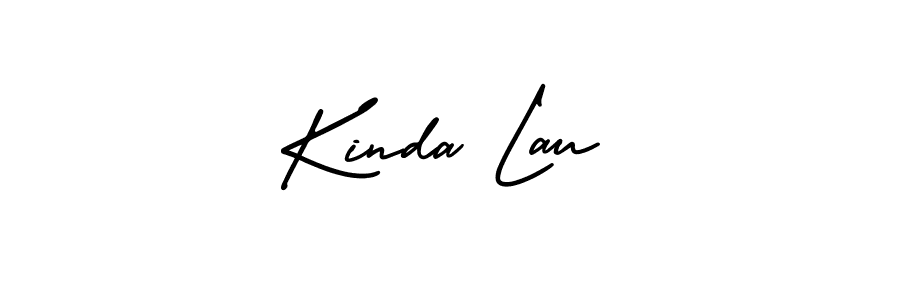 You should practise on your own different ways (AmerikaSignatureDemo-Regular) to write your name (Kinda Lau) in signature. don't let someone else do it for you. Kinda Lau signature style 3 images and pictures png