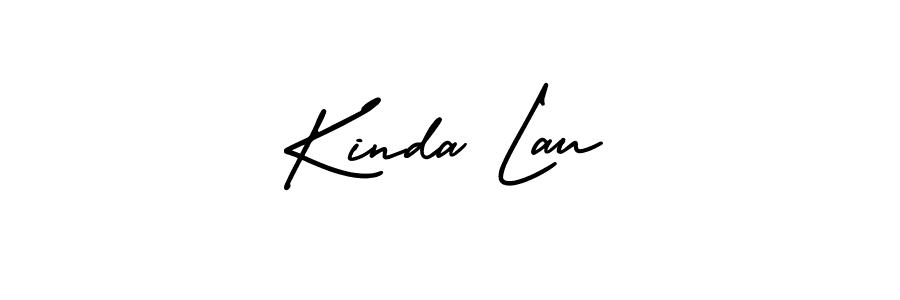 You should practise on your own different ways (AmerikaSignatureDemo-Regular) to write your name (Kinda Lau) in signature. don't let someone else do it for you. Kinda Lau signature style 3 images and pictures png